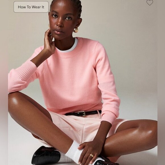 NWT J Crew Cropped Cashmere Crewneck Sweater in Brilliant Peony Small - Picture 2 of 8